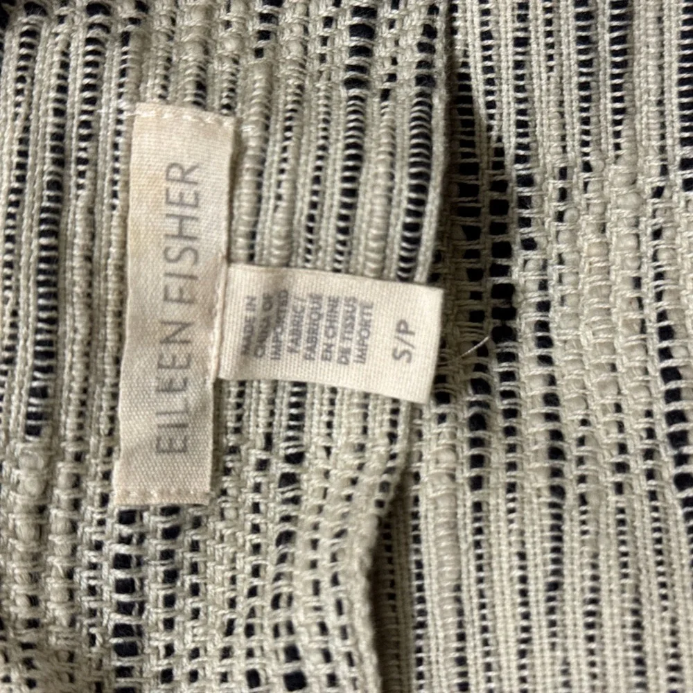 Eileen Fisher Open Front Jacket Size S Cotton Natural Beige Black Textured - Picture 5 of 10
